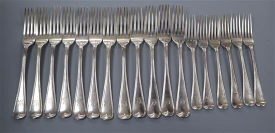 A set of twelve Victorian silver Hanovarian thread pattern table forks and six dessert forks, Holland, Son & Slater, London, 1883,